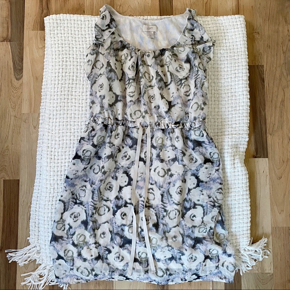 LOFT ann taylor floral print sleeveless ruffle waist tie mini dress sz 8